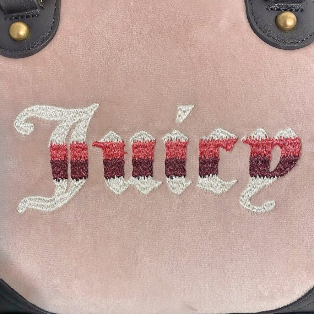 Juicy Couture Retro Vibe Pink Velour Brown Trim with Heart Charm Satchel Bag NWT - Picture 9 of 10